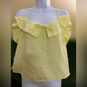 J. Crew Ruffle Gauze Crop Camisole Top Crisp Aloe/Yellow Size Medium NEW w/ TAGS